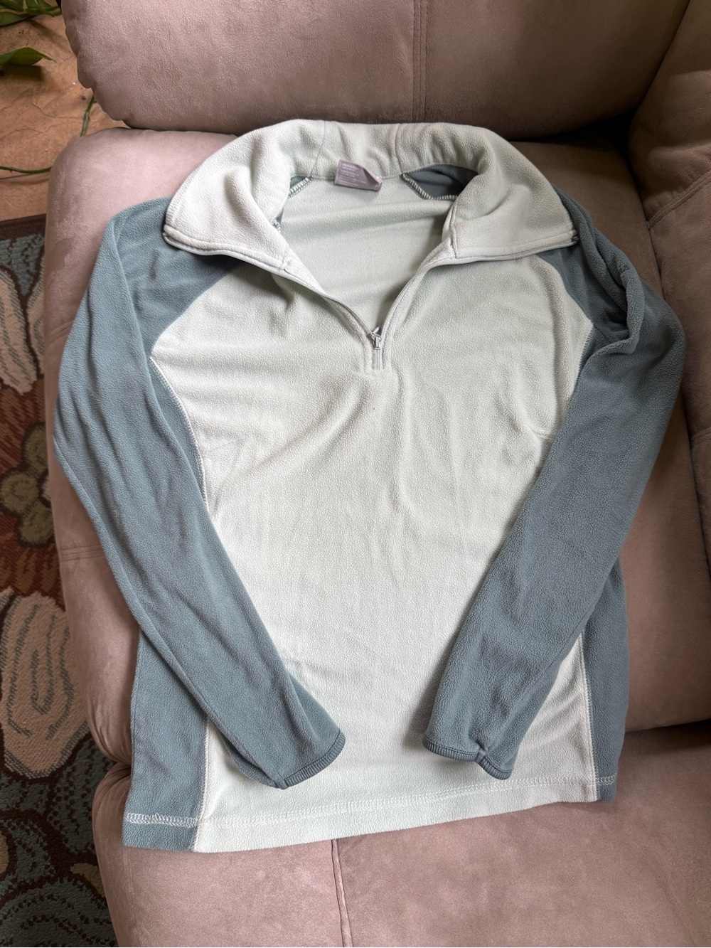 Columbia Two-Tone Quarter-Zip Fleece Pullover - Sage Green and Dusty Blue